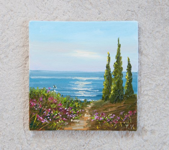 Seascape. Oil painting. Miniature. 6 x 6in.