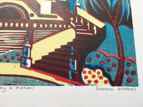 East Cliff Hall (The Russell-Cotes Art Gallery and Museum) - Signed original linocut print edition of 50