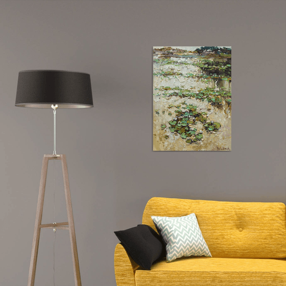 Water lily pond at sunset- Original Oil painting