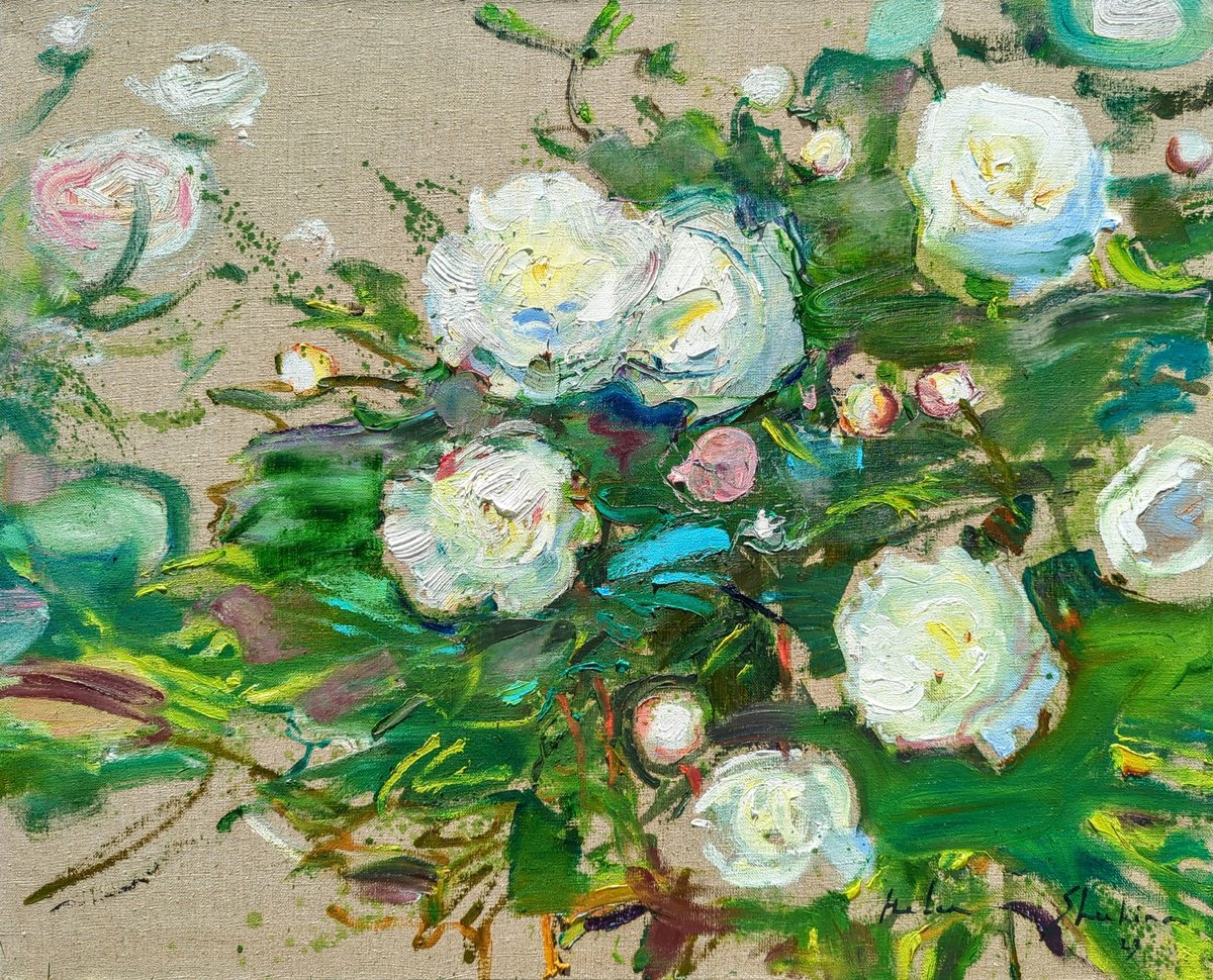 White peonies a la prima by Helen Shukina