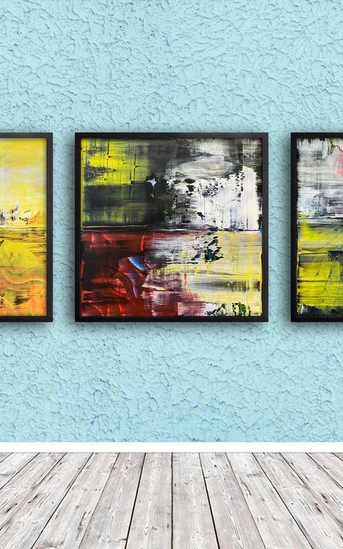 We See Through You - Save As A Series - Original PMS Abstract Triptych Acrylic Paintings On Wooden Panels, Framed - 78" x 26" by Preston M. Smith (PMS)
