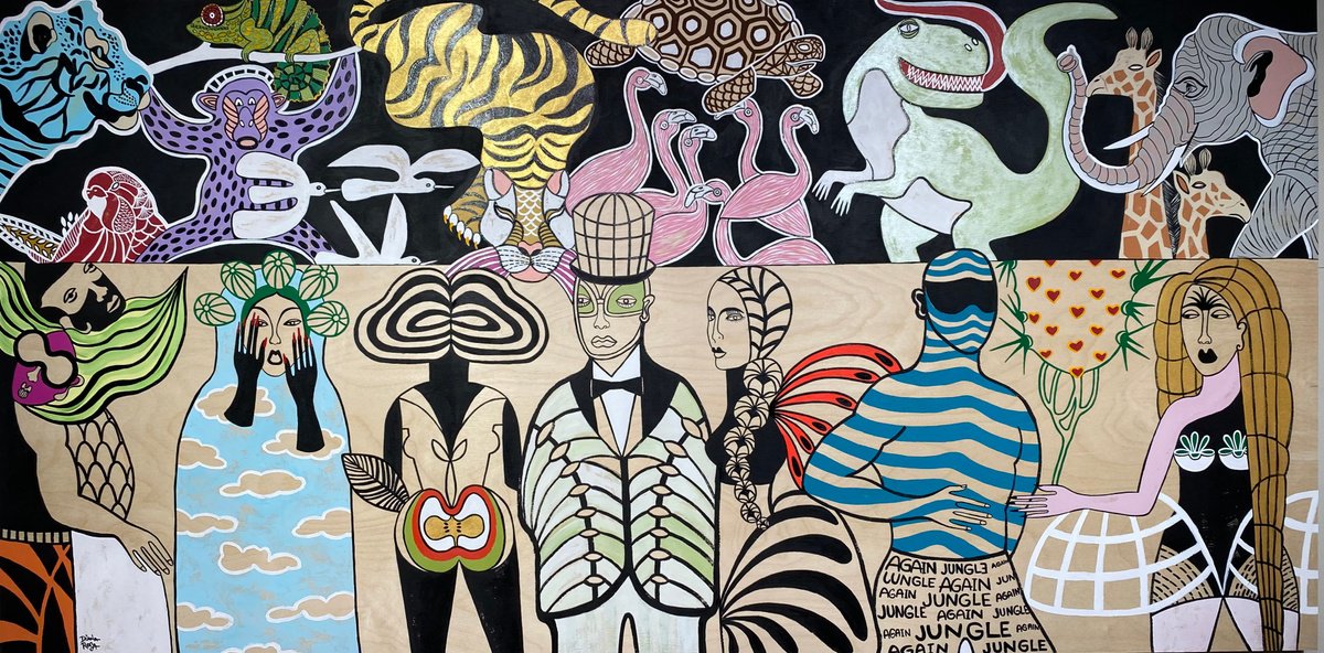 Surrealistic Portrait Acrylic Painting By Diana Rosa, 60 X 30, Jungle Again, Original Artwork