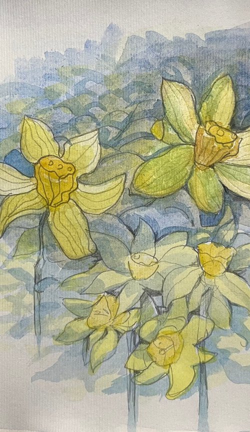 Yellow Daffodils, original watercolour artwork by Roman Sergienko