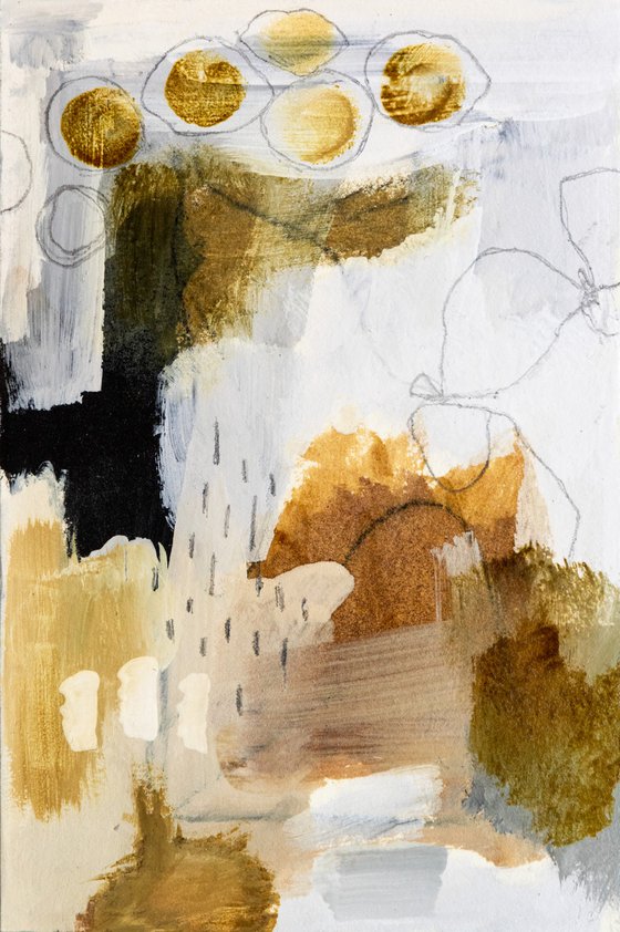 Noix de Grenoble - Small abstract painting with mat