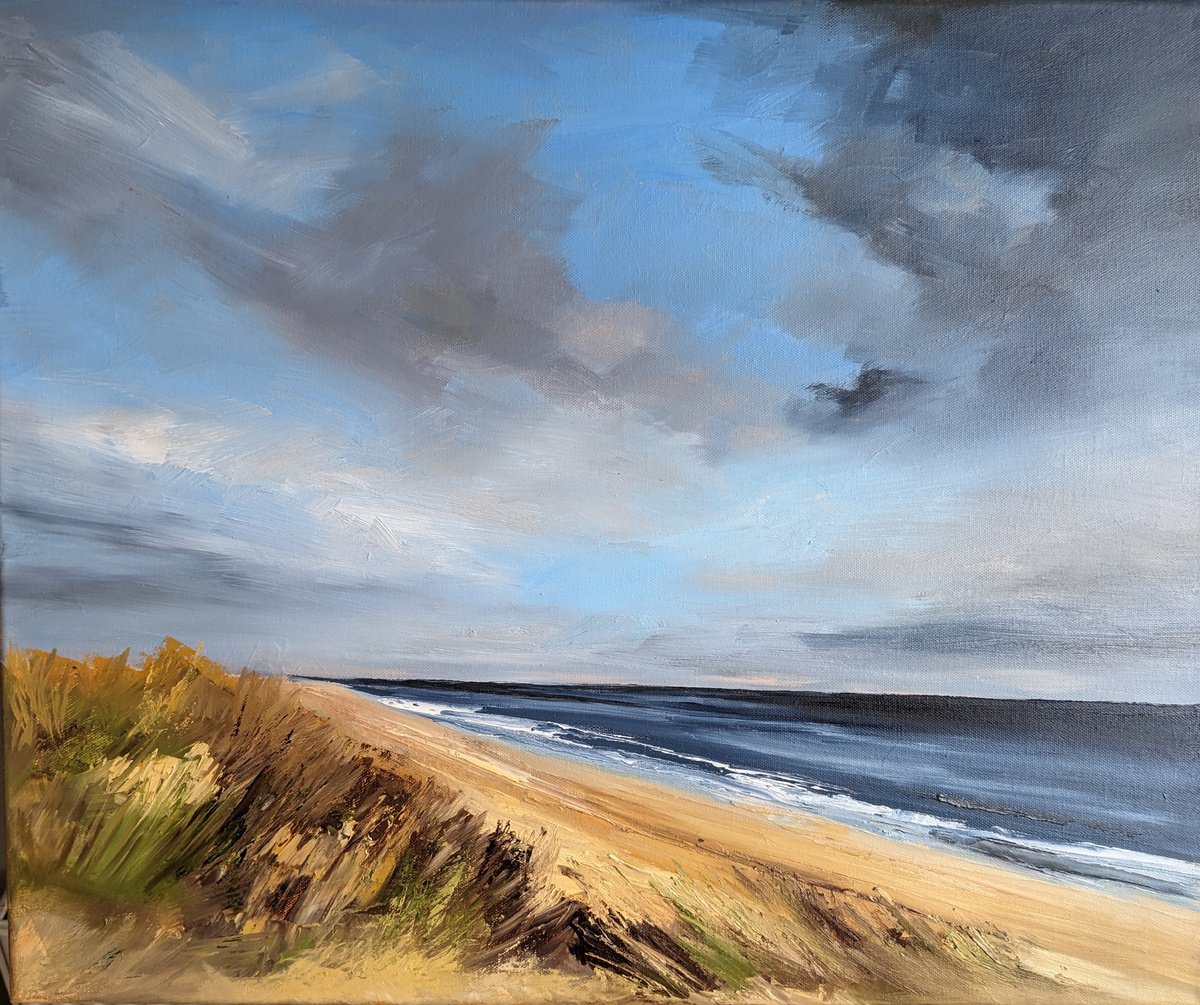 Impressionistic Landscape Oil Painting By Steve Keenan, 26 X 22", Horsey Beach Norfolk, Original Artwork