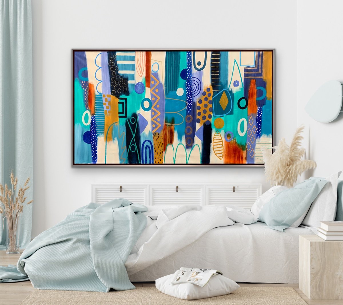 Organic Abstract Acrylic Painting By Rashna Hackett, 62 X 35", A Little Playful, Original Artwork