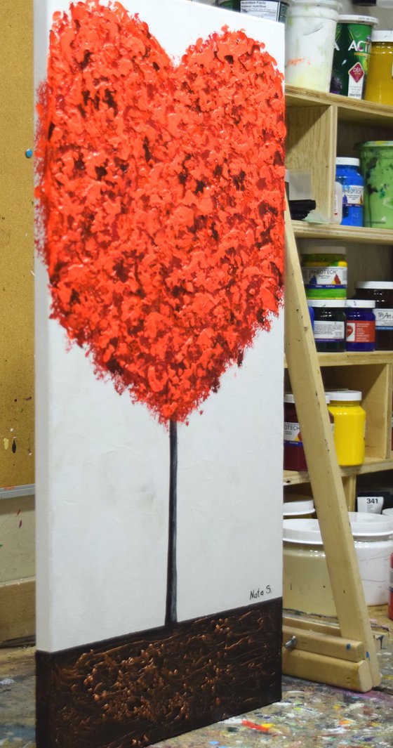 Heart Tree - Abstract Textured Red Tree Painting