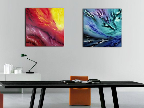 A light inside, Series, Diptych, n° 2 Paintings, Deep edges, Original abstract, oil on canvas