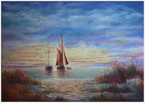 Sunrise in the Bay:linen, oil, 79x109
