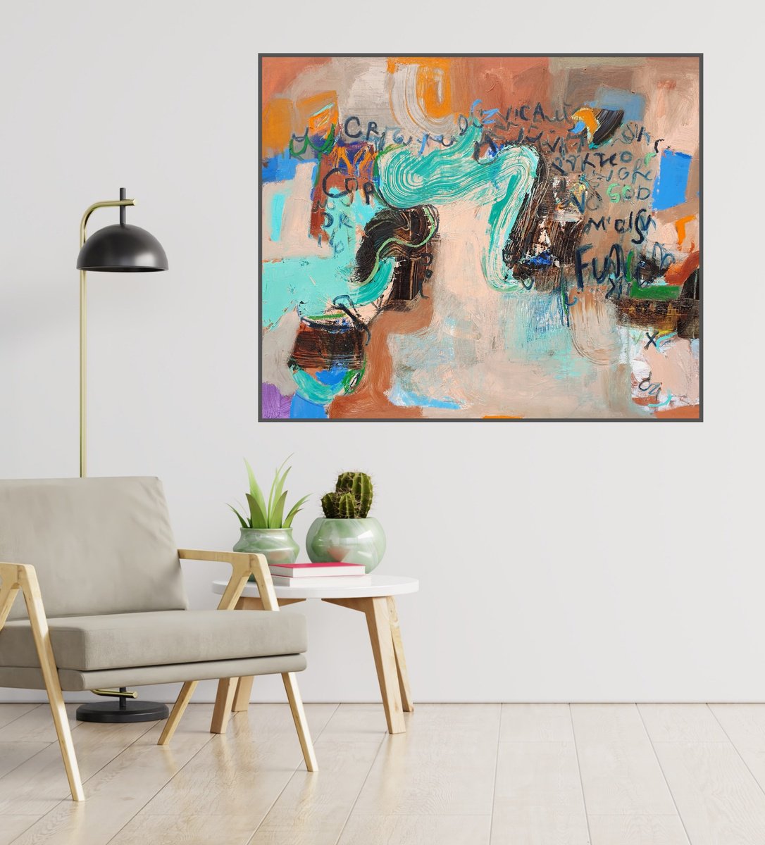 Expressive Abstract Oil Painting By Victoria Cozmolici, 47 X 39", Composition, Original Artwork