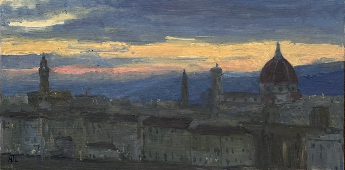 Impressionistic Cityscapes Oil Painting By Alex James Long, 12 X 6, Sunset, Florence, Original Artwork