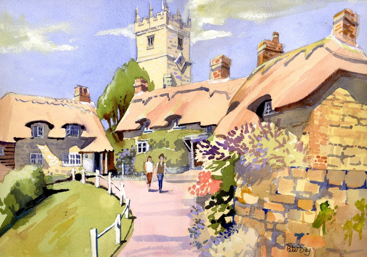 Impressionistic Landscape Watercolour By Peter Day, 17 X 13", Godshill. Isle Of Wight, Original Artwork