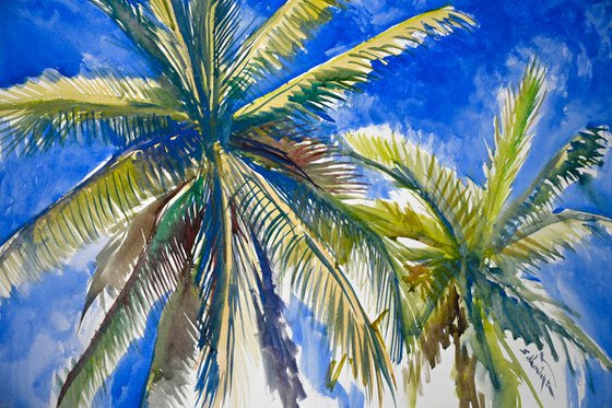 Palm Trees From California., tropical Beach Palms Painting