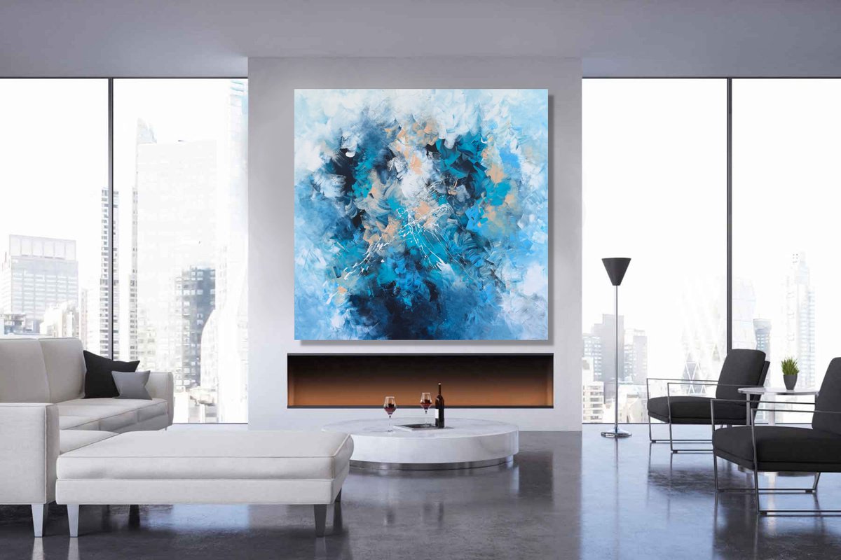 Abstract Acrylic Painting By Julijana Ravbar, 47 X 47", Blue Lights, Original Artwork