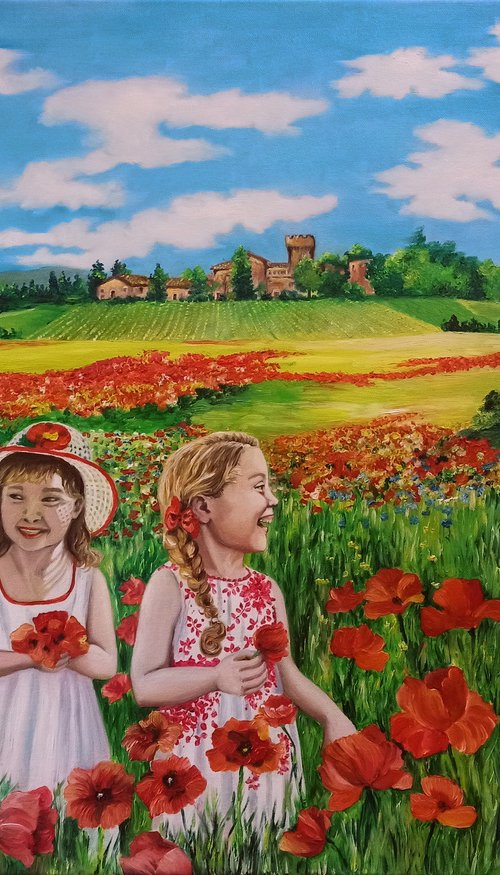 Landscape with little girls by Anna Rita Angiolelli