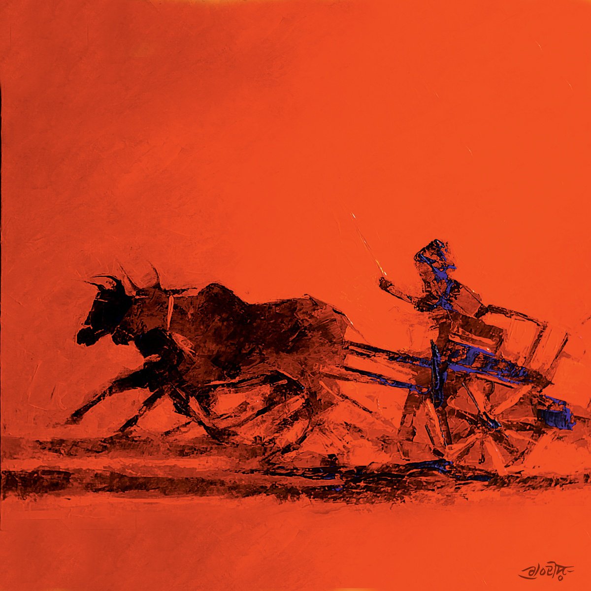 Abstract Acrylic Painting By Artist Gurdish Pannu, 32 X 32, Mere Pind Di Saver, Original Artwork