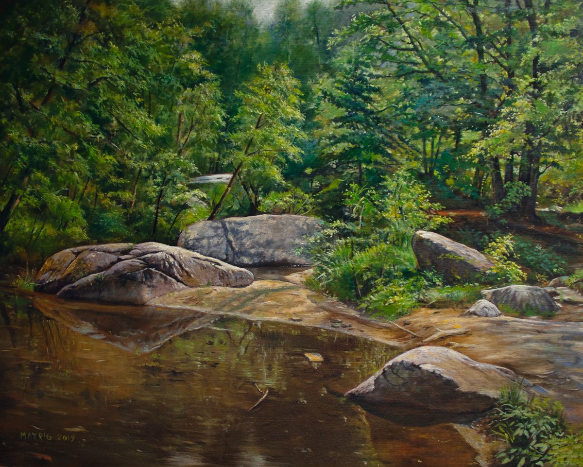 Impressionistic Landscape Oil Painting By Mayrig Simonjan, 39 X 31", Time To Relax, Original Artwork