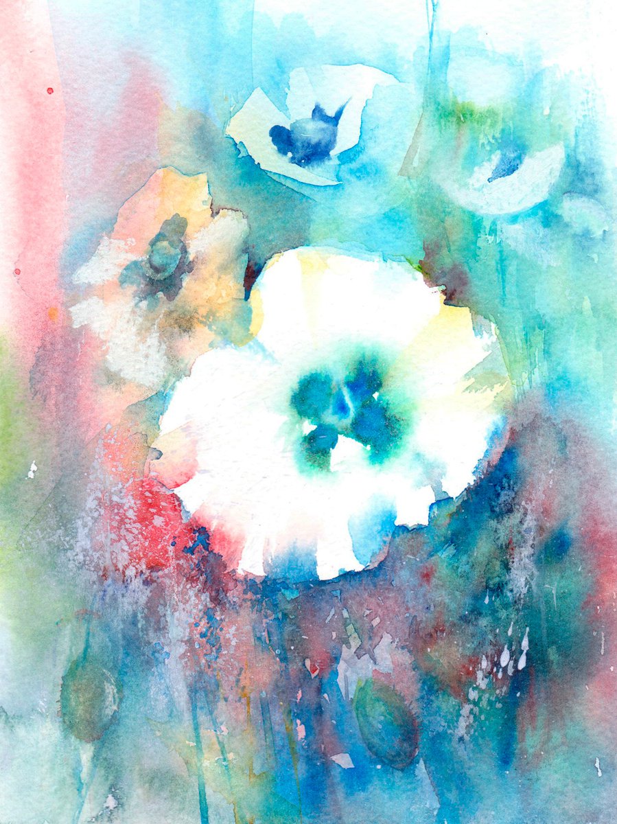 White Poppy, Poppy painting, Original watercolour, Floral Painting, Floral Art, Floral Lan... by Anjana Cawdell