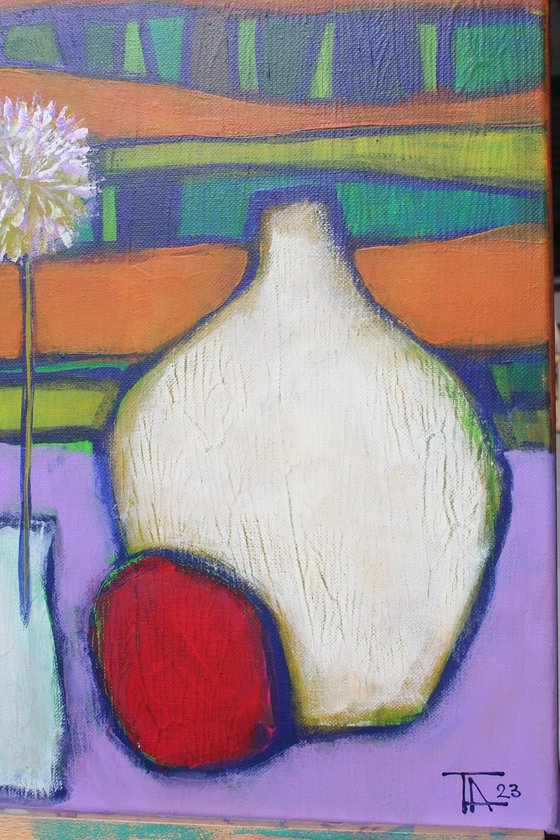 Still life with white vase.