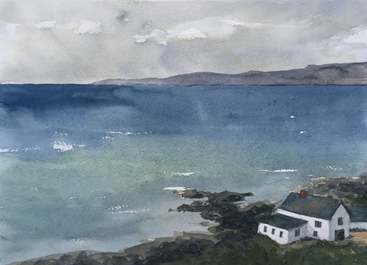 Impressionistic Landscape Watercolour By Michael Richards, 16 X 12", A Home Beside The Sea, Original Artwork
