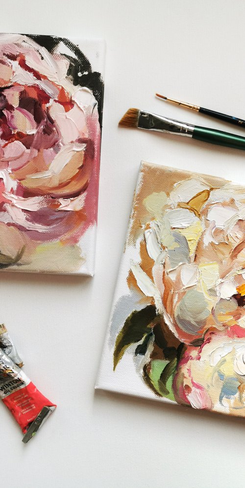 Peonies wall art, Floral Set Canvas - Peonies Original Art by Annet Loginova