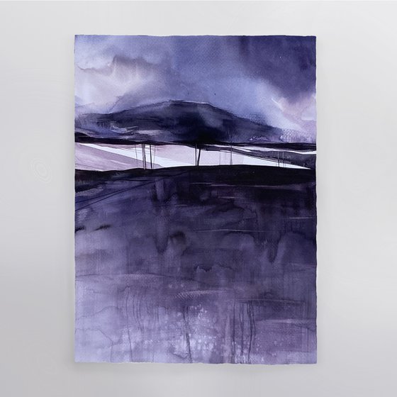 Landscape Abstract Watercolour Fluid Art Painting Contemporary Purple Mountings Watercolor Painting