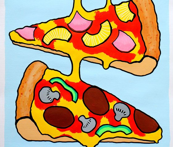 Three Slice Pizza Pop Art Painting On A3 Paper (Unframed)