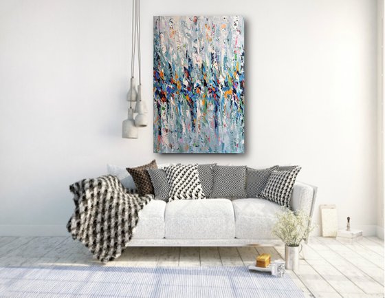 Harbor Lights - Large abstract acrylic painting, palette knife art