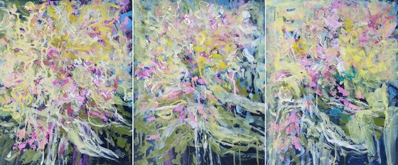 Abstract Floral Triptych on Paper