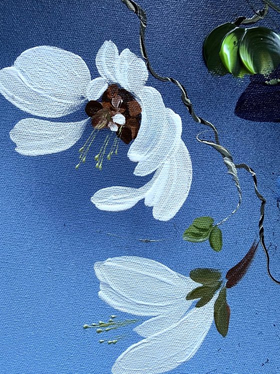 Pearl Roses in Blue Silence