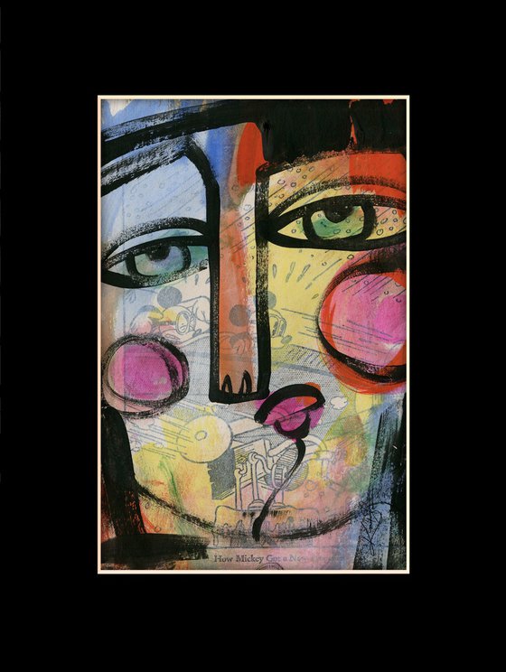 Funky Face Collection 5 - 3 Mixed Media Collage Paintings by Kathy Morton Stanion