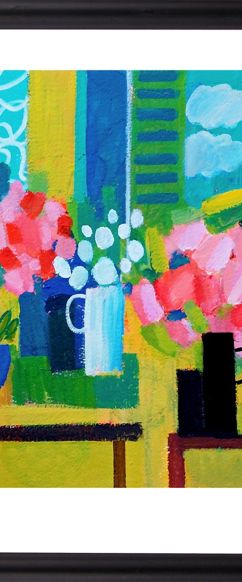 Interior with Pink Flowers by Jan Rippingham