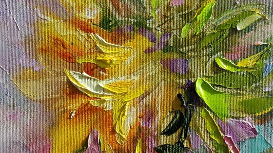 Sunflowers - Painting Oil Original, canvas, Bouquet of sunflowers, flowers sun, still life with sunflower,  impressionist artwork home decor