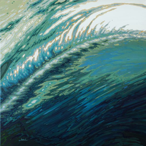 Moroccan Tide- Peacock toned Ocean Wave Reflections 36 x 36 Gallery Wrapped