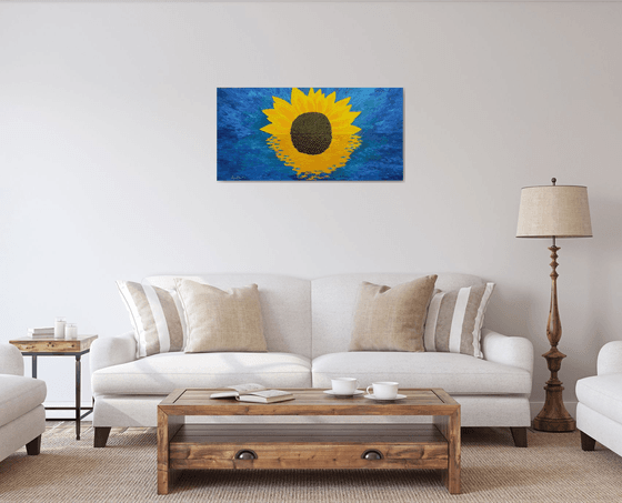 Morning Embrace - large abstract sunflower sunrise seascape painting; home, office decor