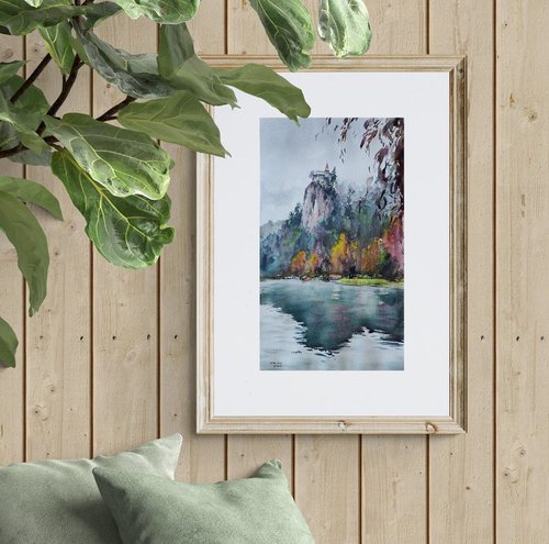 Lake Bled, Slovenia Original watercolor painting (2022), European landmarks by Larisa Carli