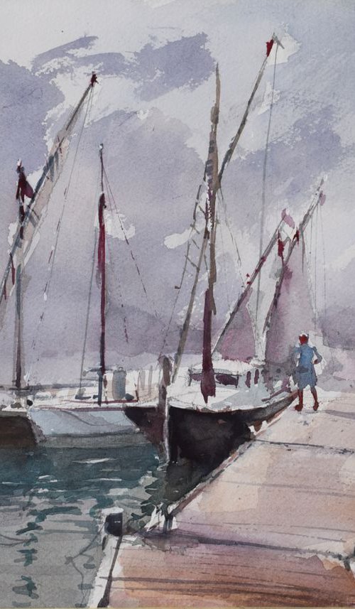 Sailboats on dock 2 by Goran Žigolić Watercolors