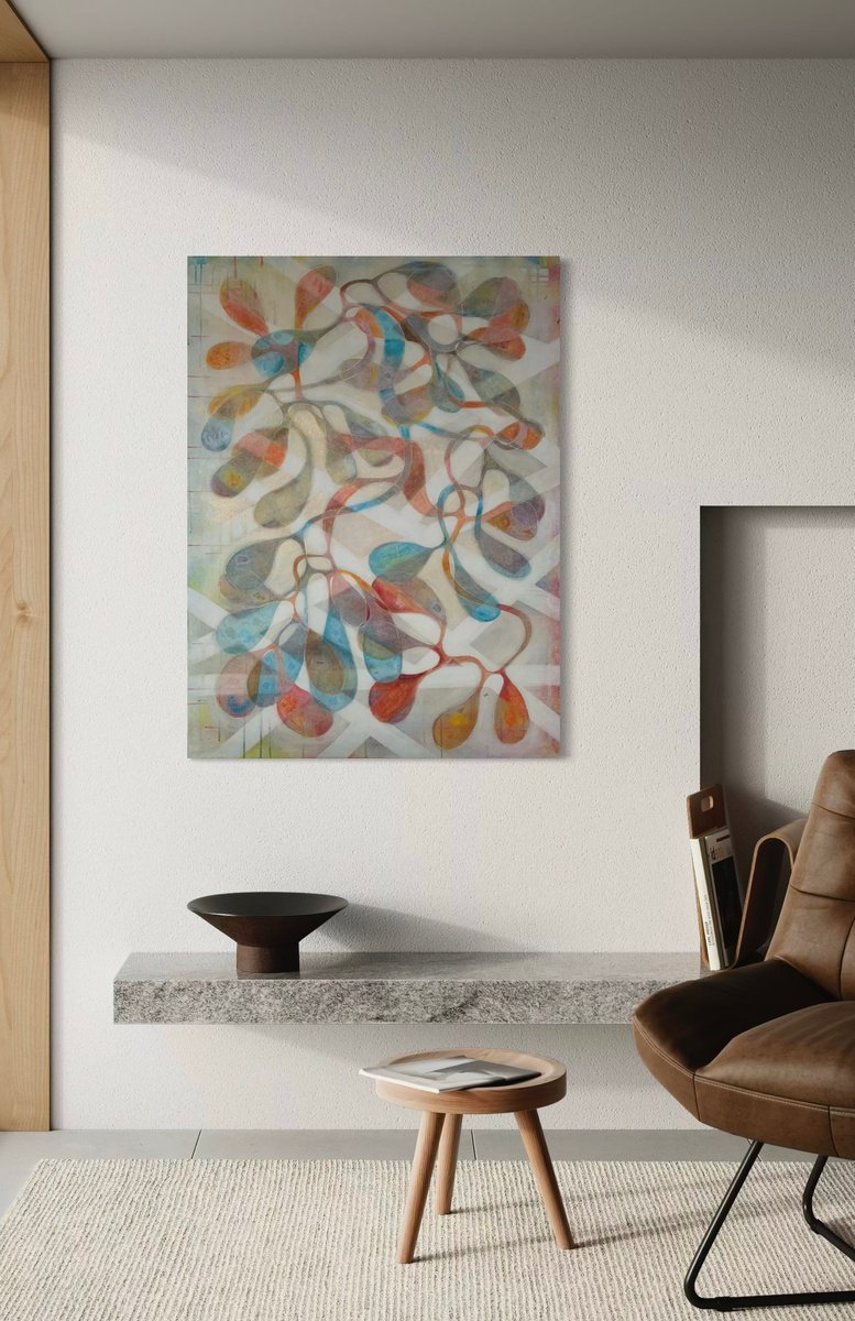 Abstract Acrylic Painting By Maarit Korhonen, 35 X 47", Light Dance, Original Artwork