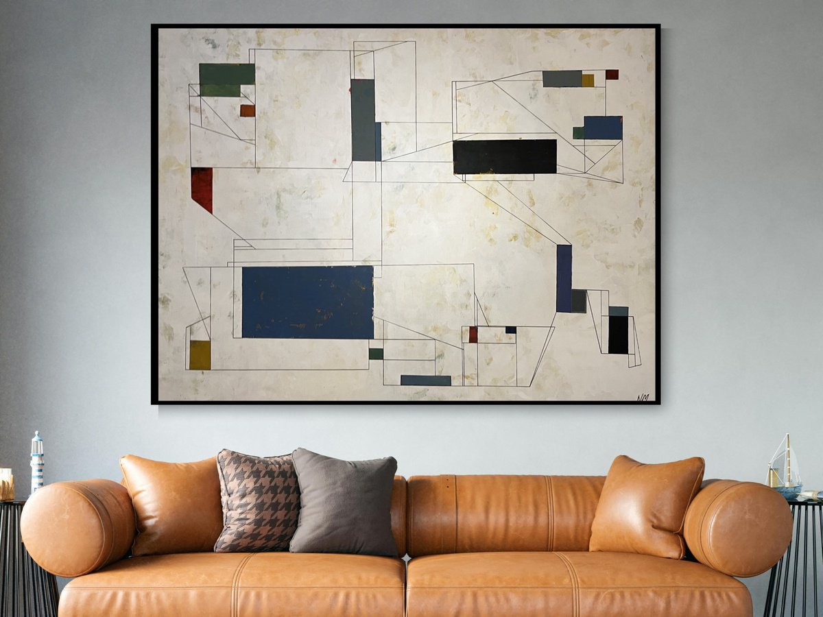 Geometric Abstract Acrylic Painting By Nick Molloy, 87 X 63", Abstraction #4, Original Artwork