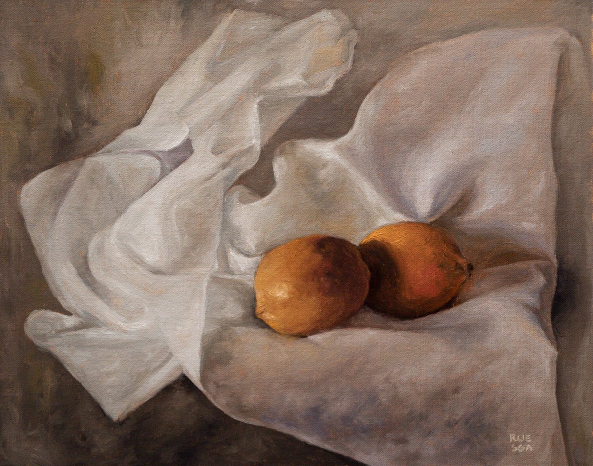 Two oranges with cloth by Edgar Ruesga