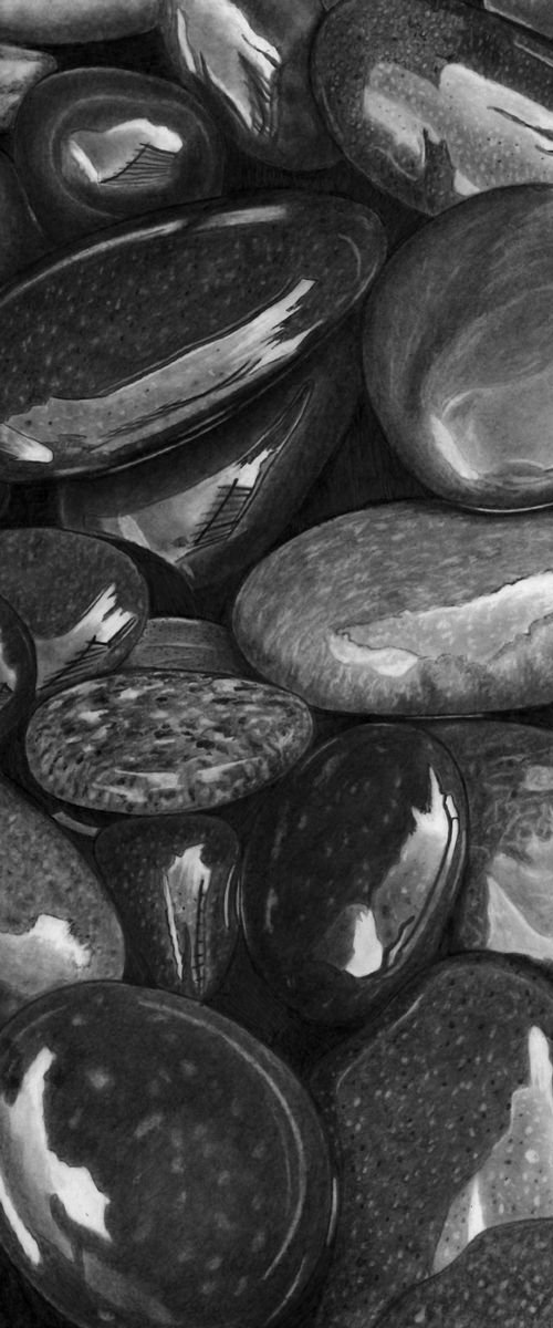 Wet Pebbles #3 (Pencil Drawing) by Paul Stowe