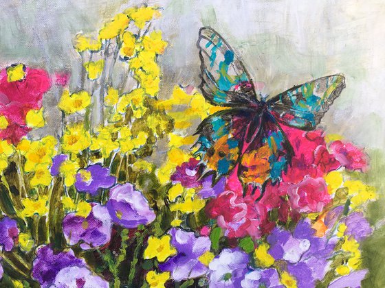 Summer flowers and butterfly