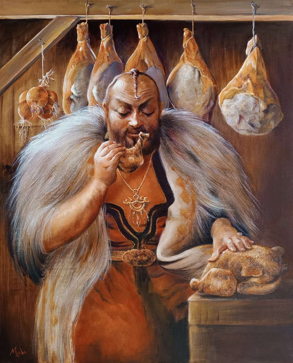 Expressive Portrait Oil Painting By Isabel Mahe, 26 X 32, Les Jambons, Original Artwork