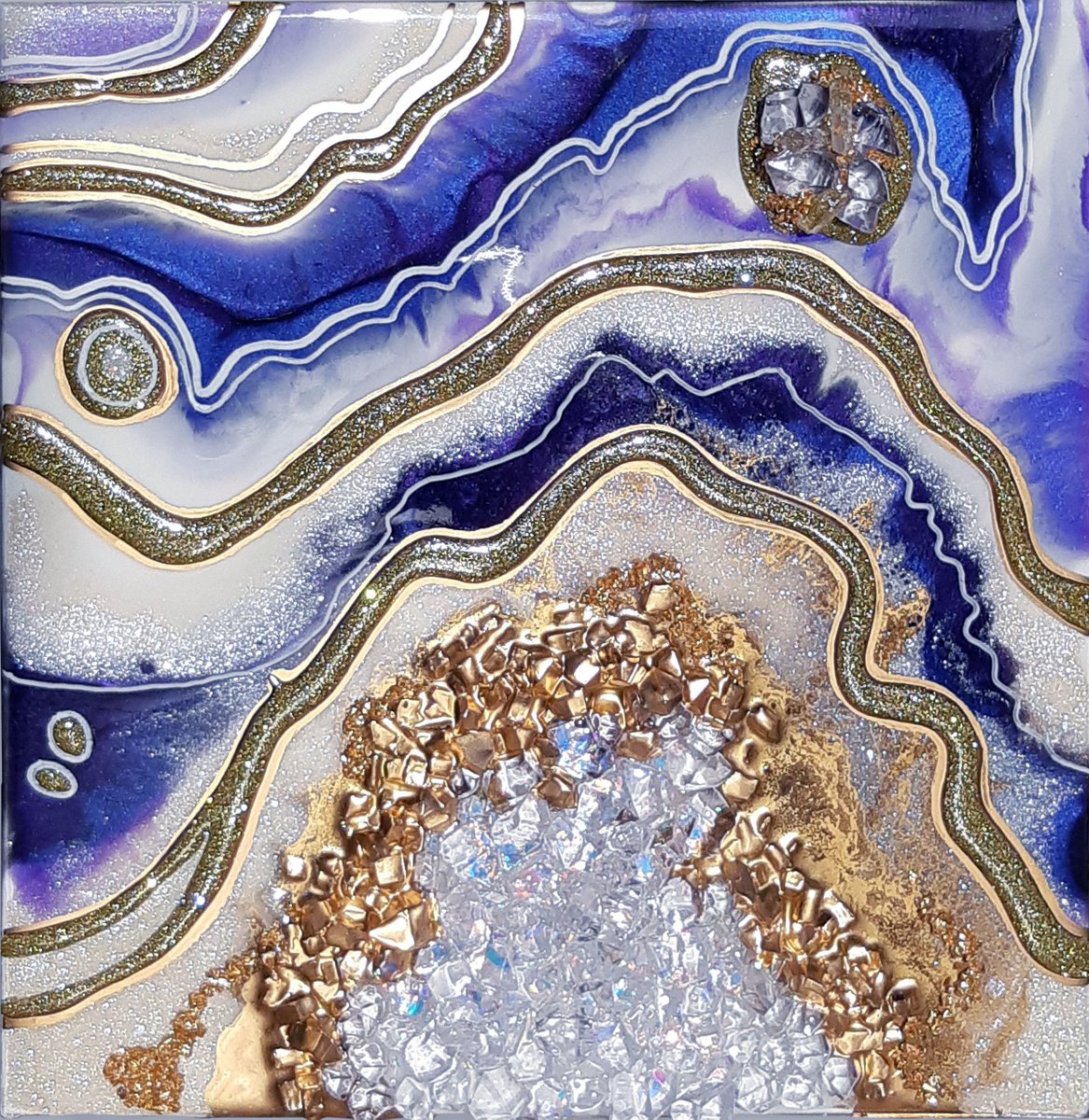 30x30cm. /Amethyst geode. Marble Art. Geode wall art, Gold, White, Purple, Violet geode wa... by Alexandra Dobreikin