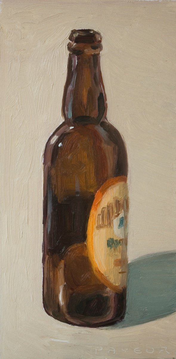 Impressionistic Portrait Oil Painting By Olivier Payeur, 6 X 11", Brown Beer Bottle, Original Artwork