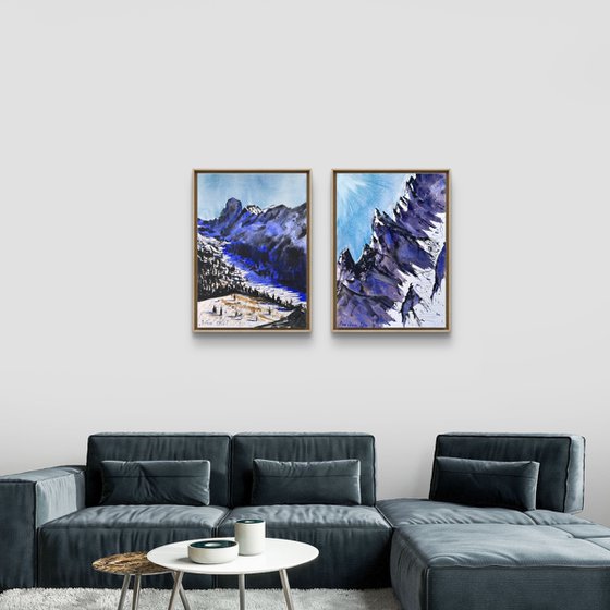 Skiers in the Alpine mountains