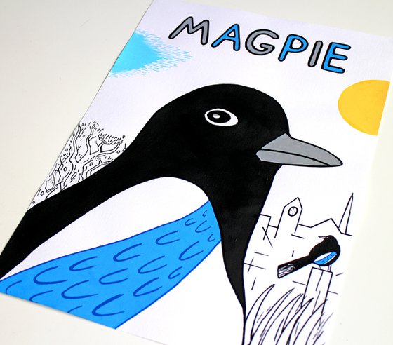 Magpie Painting on Unframed A3 Paper