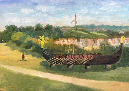 Viking Ship 'Hugin' in East Kent, original oil painting by Julian Lovegrove Art