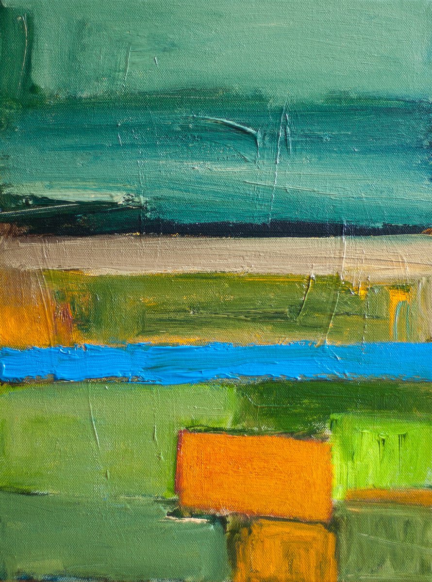 Abstract Landscape Oil Painting By Thomas Hjelm, 13 X 17", Solitude, Original Artwork