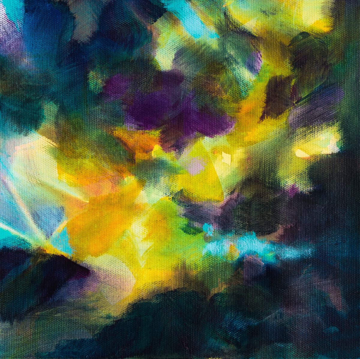 Expressive Landscape Acrylic Painting By Fabienne Monestier, 9 X 9, Evening Sunset, Original Artwork